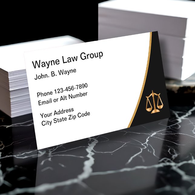 Gold Black And White Attorney Law Scale Business Card (Creator Uploaded)