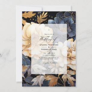 Gold, Black and White Floral Winter Wedding Invitation