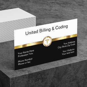 Gold Black And White Medical Billing Coding Business Card