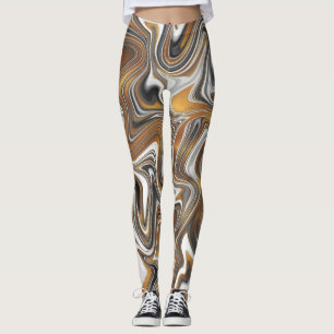 Gold Black and White Paint Pouring Leggings
