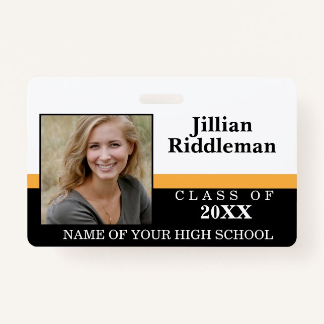 Gold, Black and White Photo Event Badge ID Badge (Front)