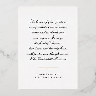 Gold, Black, and White Script Wedding Invitation