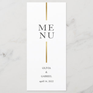Gold black and white. Simple modern wedding dinner Menu