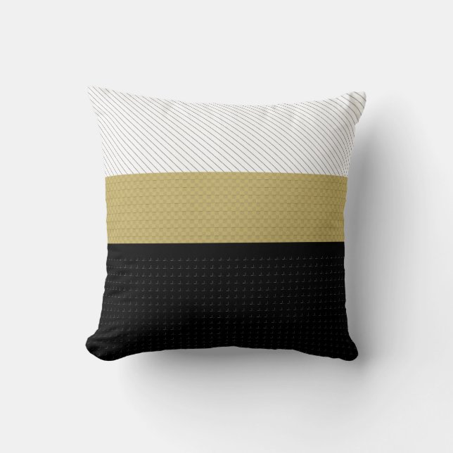 Gold, Black and White Striped Cushion (Front)