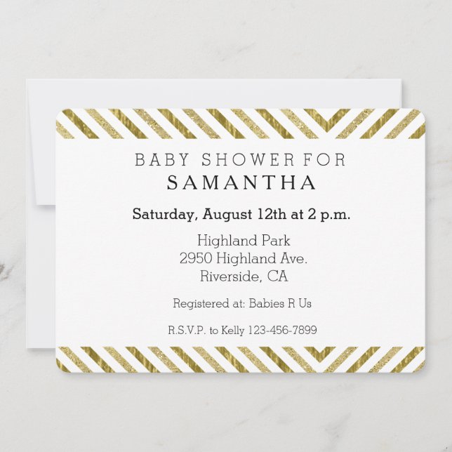 Gold Black and White Stripes Baby Shower Invitation (Front)