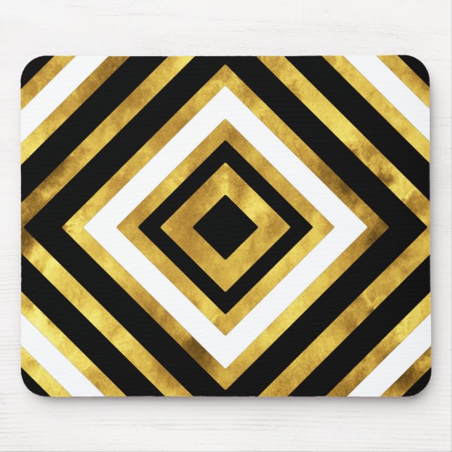 Gold Black and White Watercolor Diamond Geometric Mouse Pad (Front)