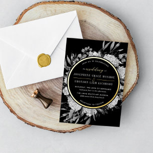 Gold Black and White Watercolor Floral Wedding