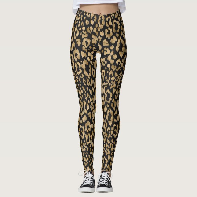 Gold/Black Animal Print Women's Leggings (Front)