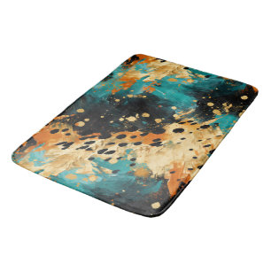 Gold Black Aqua Orange Leopard Abstract Bath Mat