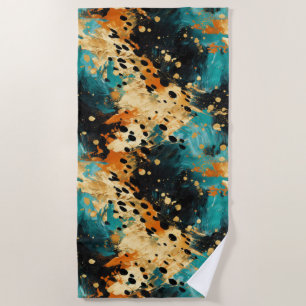 Gold Black Aqua Orange Leopard Abstract Beach Towel