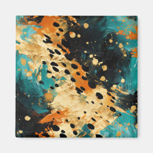 Gold Black Aqua Orange Leopard Abstract Magnet