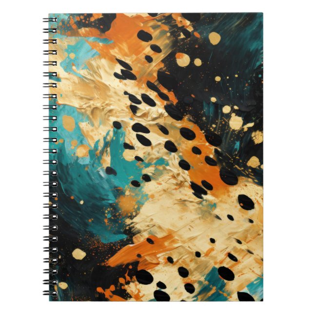 Gold Black Aqua Orange Leopard Abstract Notebook (Front)