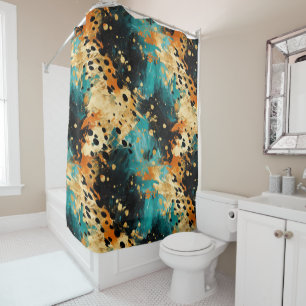 Gold Black Aqua Orange Leopard Abstract Shower Curtain