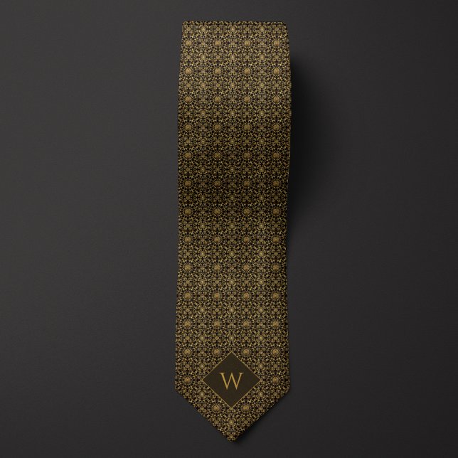 Gold & Black Arabesque Monogram Tie (Creator Uploaded)