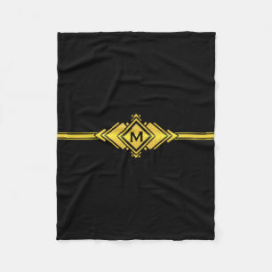 Gold & Black Art Deco Belt Monogram Fleece Blanket
