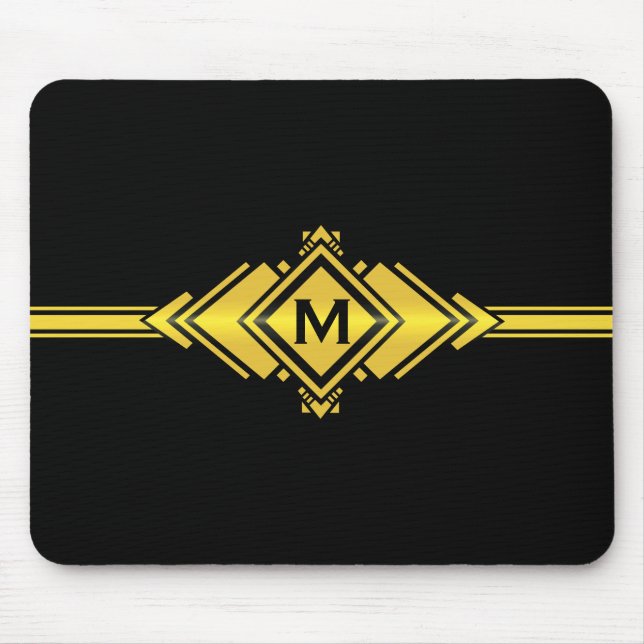 Gold & Black Art Deco Belt Monogram Mouse Pad (Front)