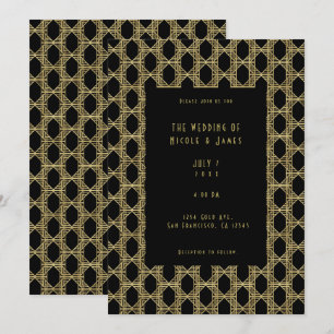 Gold Black Art Deco Diamond Chic Retro Wedding  Invitation