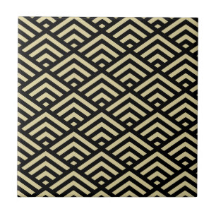 Gold & Black Art Deco Diamond Pattern Ceramic Tile