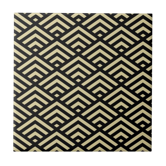 Gold & Black Art Deco Diamond Pattern Ceramic Tile (Front)