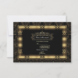 Gold Black Art Deco Gatsby 20s Style Wedding RSVP Card