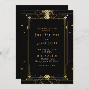 Gold & Black Art Deco Gatsby Roaring 20's Elegant Invitation