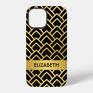Gold Black Art Deco Geometric Pattern Personalise iPhone 12 Case