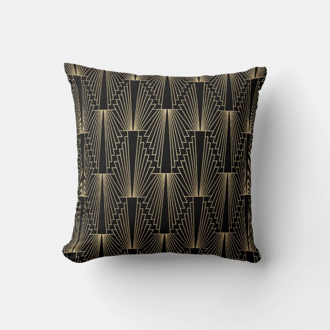 Gold & black Art-deco pattern Cushion (Front)