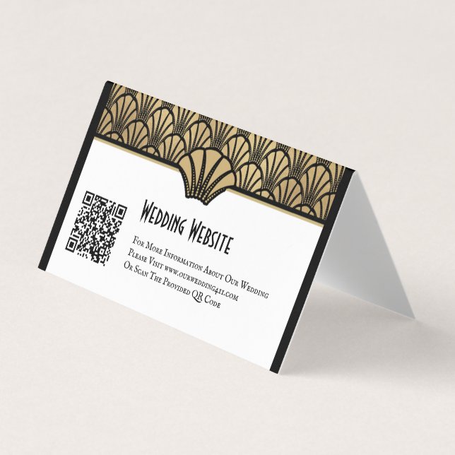 Gold Black Art Deco QR Code Website Wedding Business Card (Front)