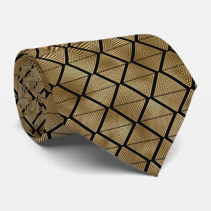 Gold black art deco tiled pattern neck tie