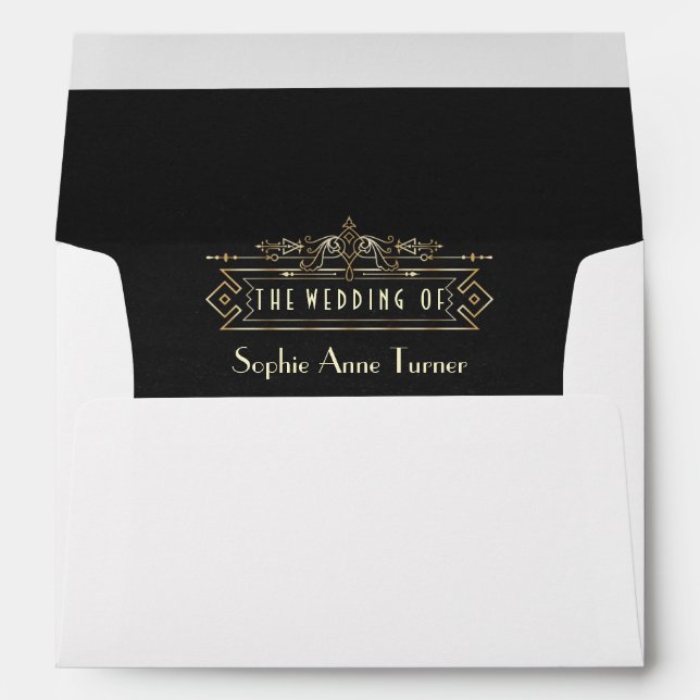 Gold Black Art Deco Wedding Envelope (Back (Bottom))