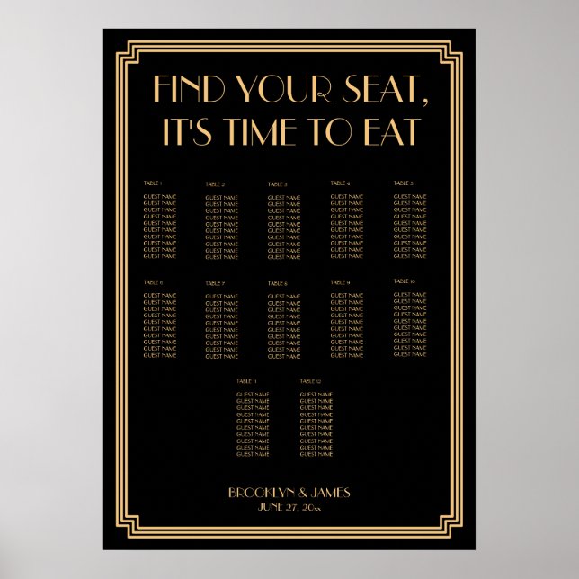 Gold Black Art Deco Wedding Seating Chart  (Front)