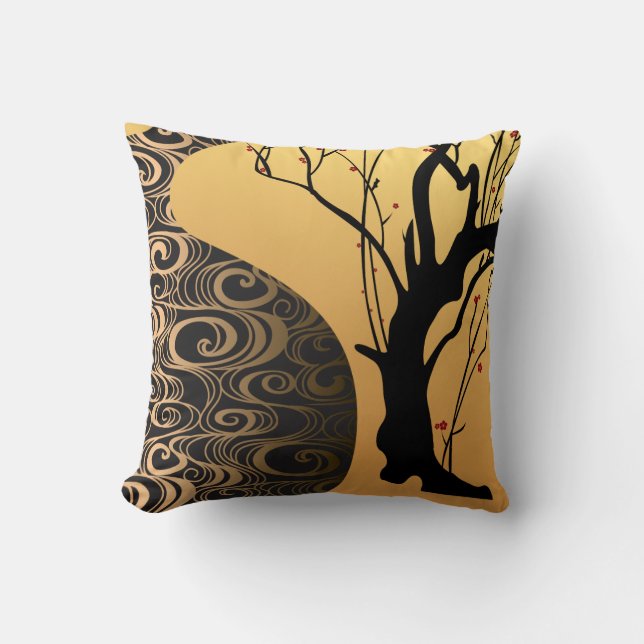 Gold & Black Asian Pattern Throw Pillow 16" x 16" (Front)