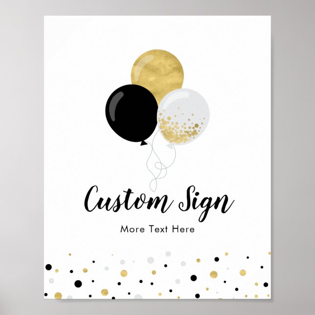 Gold & Black Balloon Kids Birthday Party Custom Poster (Front)