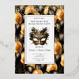 Gold Black Balloon New Year's Eve Masquerade Party