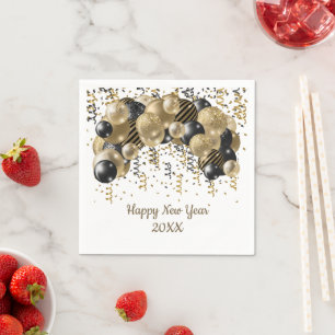 Gold Black Balloons Confetti New Years Eve Party Napkin
