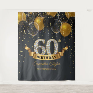 Gold black balloons diamonds 60th birthday party tapestry