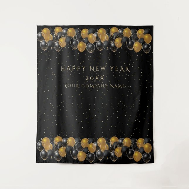Gold Black Balloons New Year Party Prop Tapestry (Front)