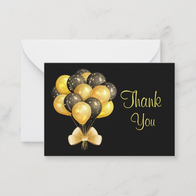 Gold Black Balloons Thank You  Card (Front)