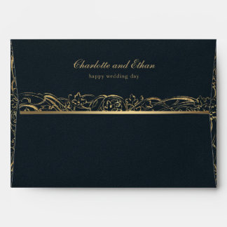 Gold & Black Baroque Border Wedding Envelope