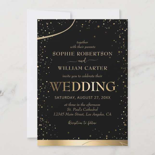 Gold & Black Beautiful Elegant Wedding Invitation (Front)