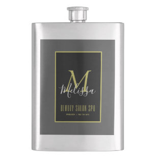 Gold Black Beauty Salon SPA by Melissa Monogram Hip Flask