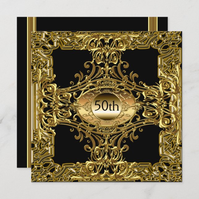 Gold Black Birthday Party Luxury Invitation (Front/Back)