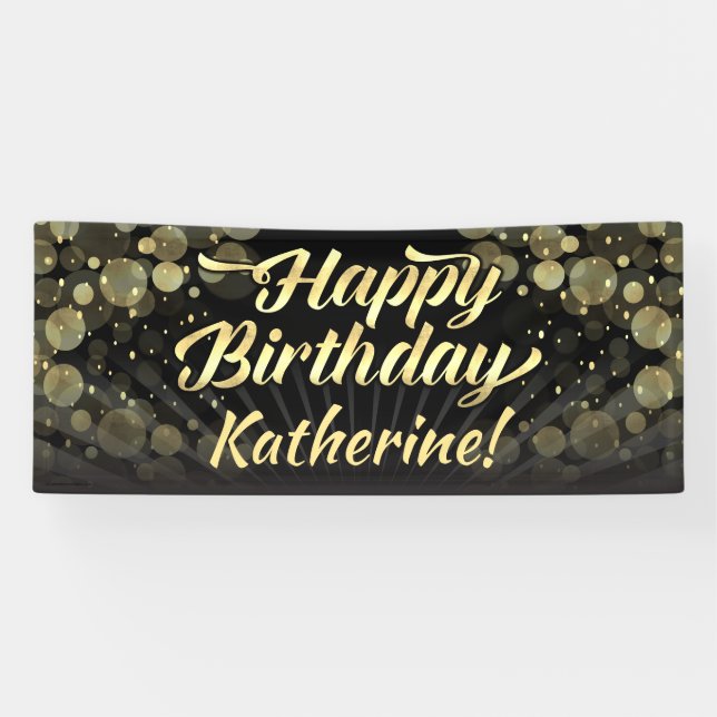 Gold/Black Bokeh Happy Birthday Party Banner (Horizontal)