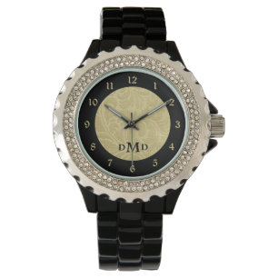 Gold Black Brocade Monogram Watch