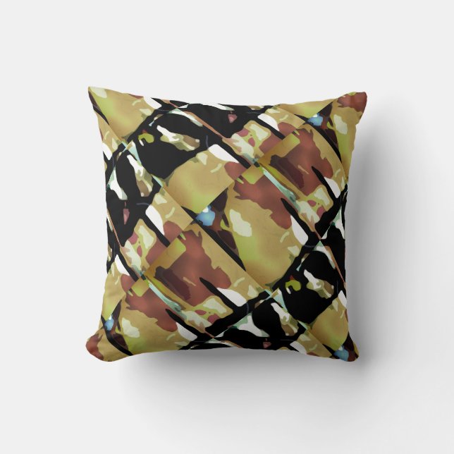 Gold Black Brown Diagonal Abstract Large Tiles Cushion (Front)