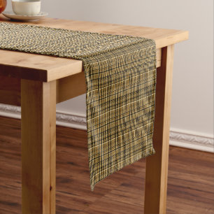 Gold black brown plaid short table runner