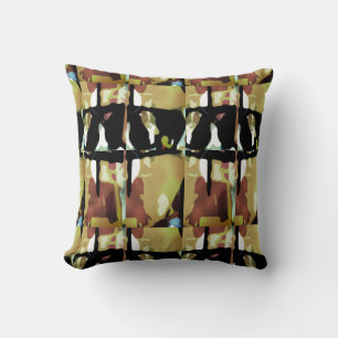 Gold Black Brown Tropical Large Tiles Abstract Art Cushion