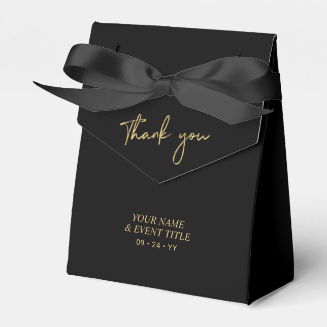 Gold & Black | Brush Script Party Thank you Favour Box (Front Side)