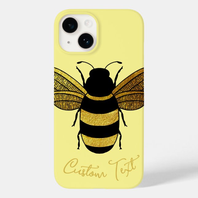 GOLD BLACK BUMBLEBEE CALLIGRAPHY TEXT SHINY BEE  Case-Mate iPhone CASE (Back)