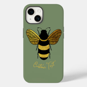 GOLD BLACK BUMBLEBEE CALLIGRAPHY TEXT SHINY BEE iPhone 14 CASE